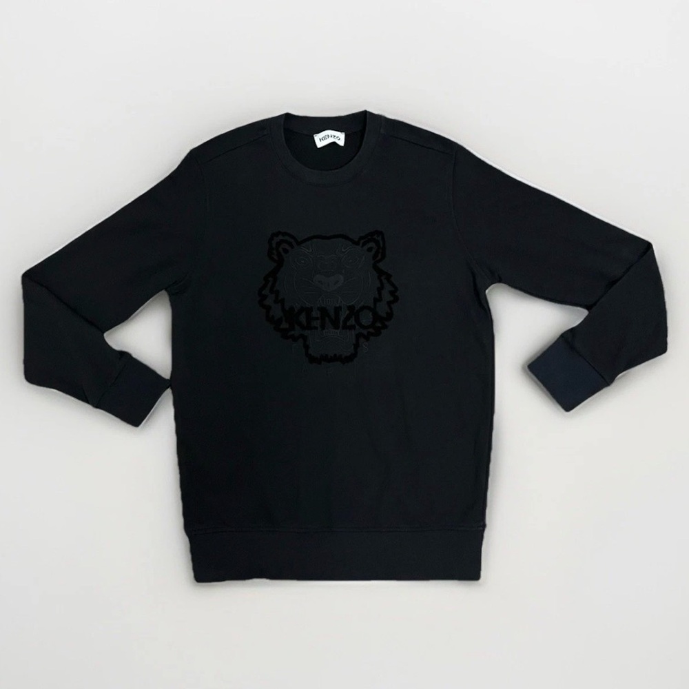 Kenzo Paris Designer Mens Cotton Crewneck Tiger Graphic Sweater Black Medium 20”